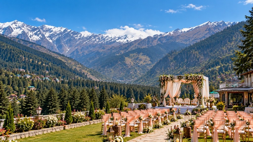 Royal Mountain Destination Wedding Mandap Facing Snow Peaks